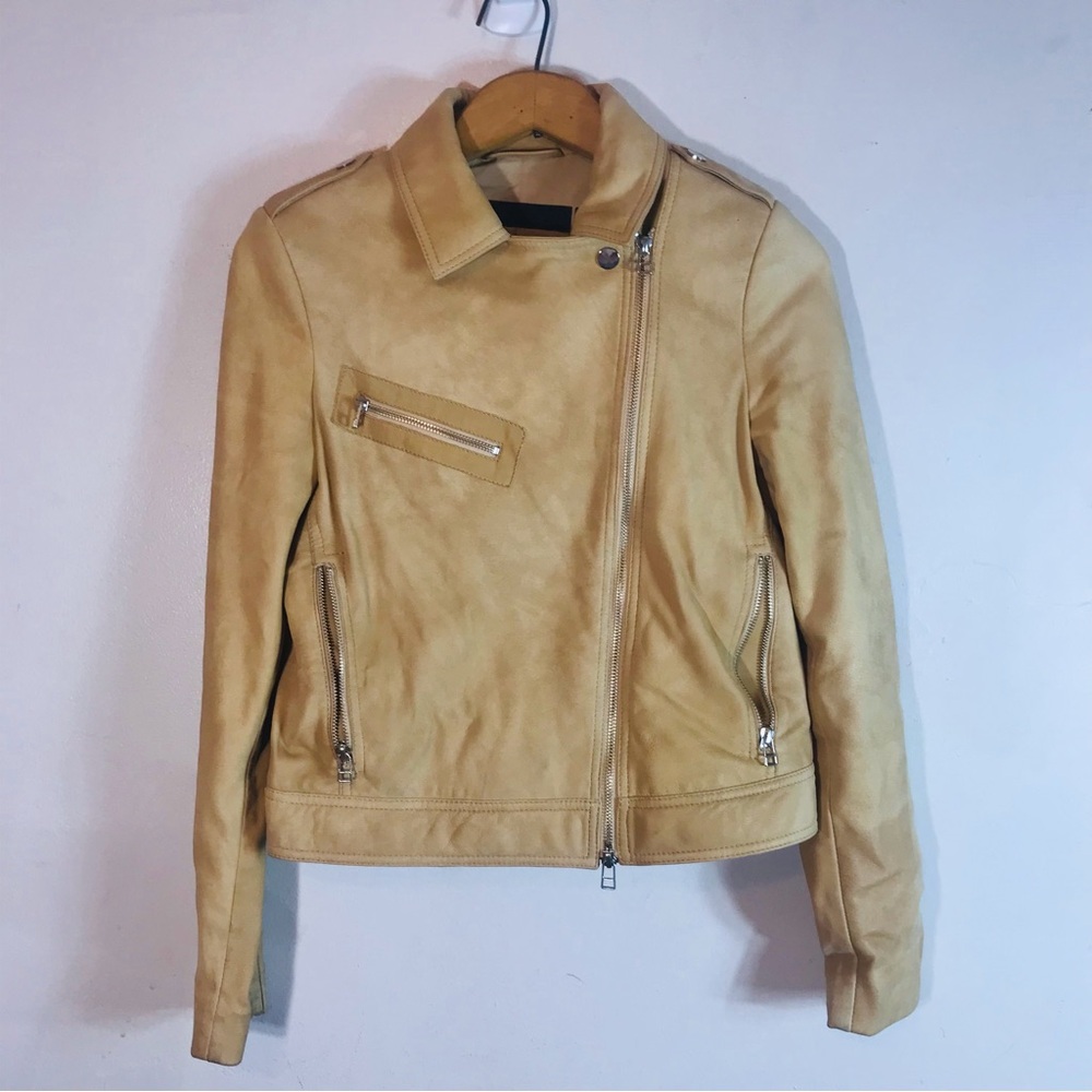 L.A.M.B Women’s Tan Leather Moto Jacket